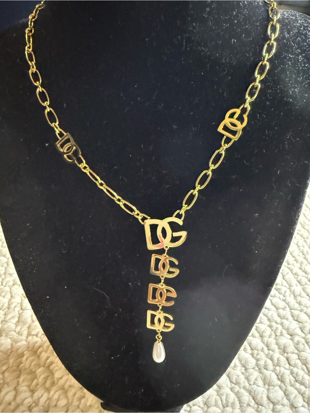 Gold DG-Link Drop Necklace with Pearl Accent - Picture 1 of 1